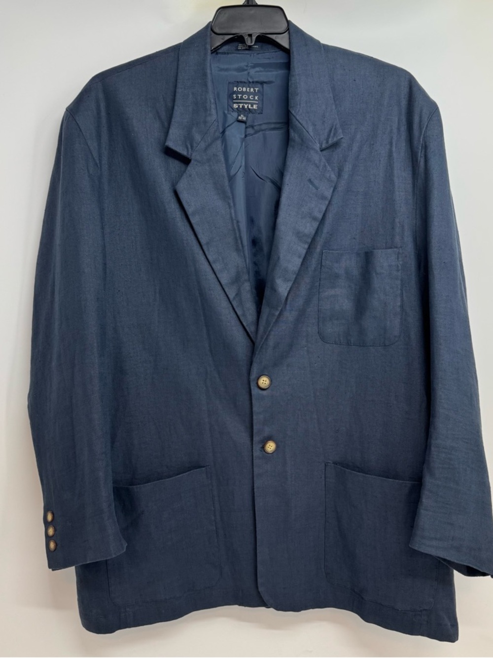 Vintage Robert Stock Style Size XL (46-48) Blue 100% Linen Sport Coat Blazer